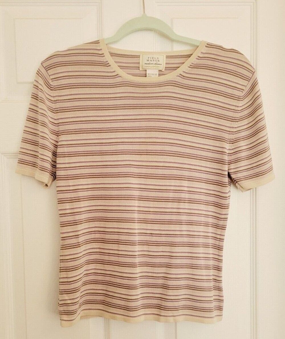 Vintage Field Manor Modern Classics 1970s 100% Silk Knit Striped Shirt Size L